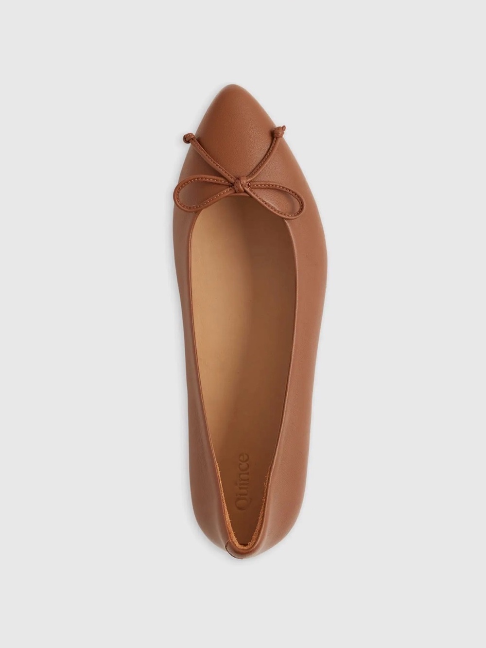 Quince Italian Leather Pointed Bow Flats Cognac Nappa Leather Size 8